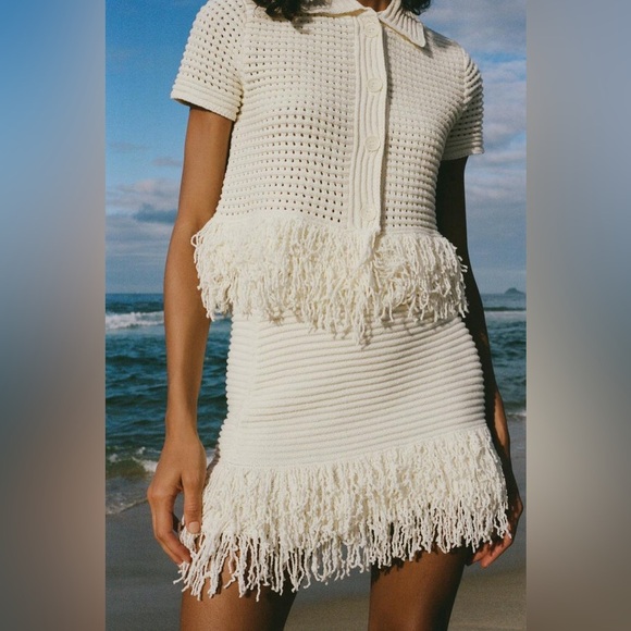 ZARA CHECKERED KNIT JACKET WITH FRINGE - Picture 3 of 13